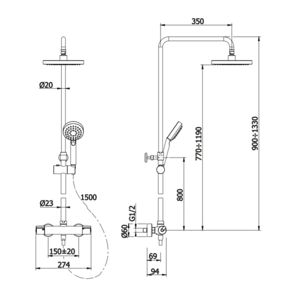 Термостатическая душевая система Omnires Y SYS ONTARIO CR
