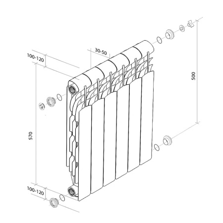 Алюминиевый радиатор REVOLUTION 500/80, 8 секций, Royal Thermo