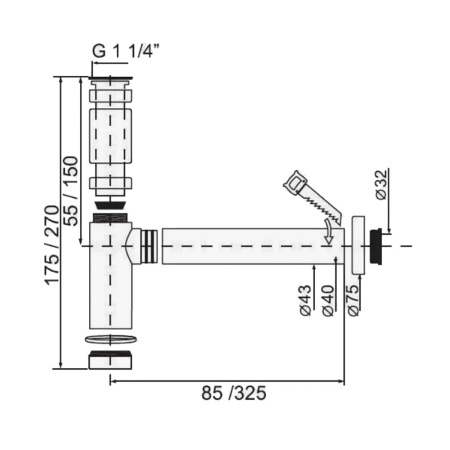 Сифон для умывальника хромированный ABS-пластик 1 1/4" х 32 мм WIRQUIN TEOS