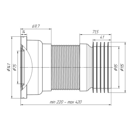 Гофра для унитаза с манжетой и металлической спиралью 110 мм х 220-420мм Ани Пласт