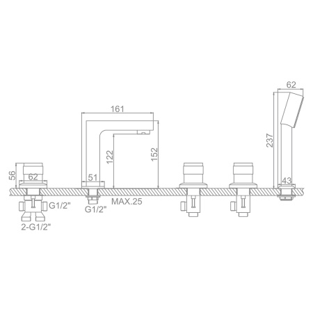 Смеситель на край ванны Ledeme L1187 хром