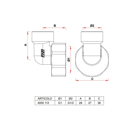 Переходник угловой для коллекторов 1"ВР x 1/2"ВР хромированный FAR