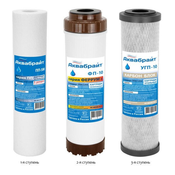 Трехступенчатая система очистки воды Аквабрайт АБФ-ТРИА - АНТИЖЕЛЕЗО с отдельным краном