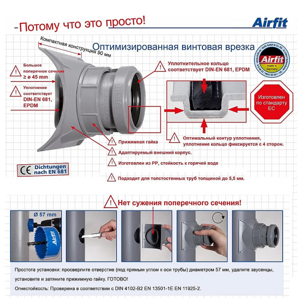 Винтовое соединение DN 110/50 (врезка в трубу) Airfit