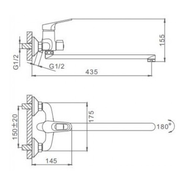 Смеситель для ванны с длинным изливом Frap F2213 хром