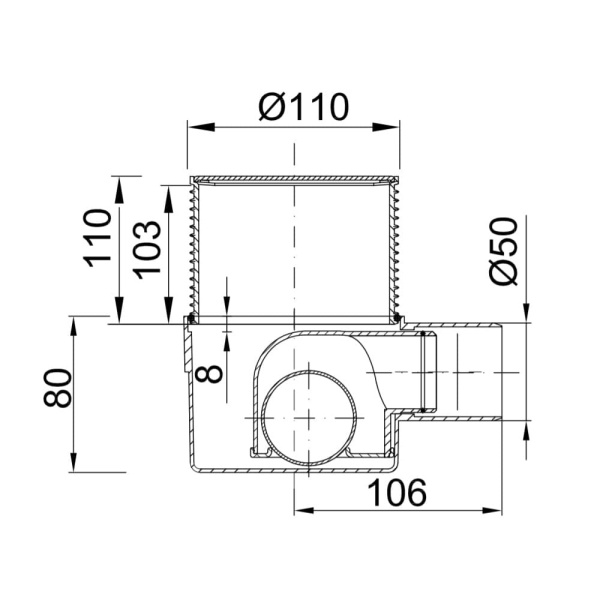 Трап для душа боковой, низкий с нержавеющей решеткой 100 х 100 мм STYRON, арт. STY-1008