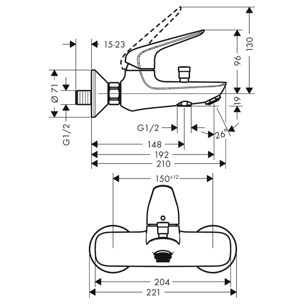 Смеситель для ванны Hansgrohe Novus 71040000