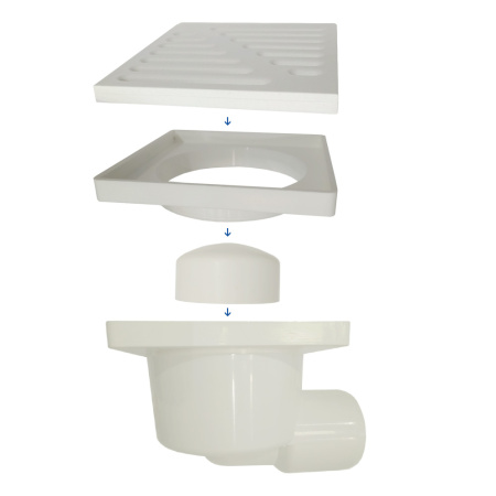 Трап для душа угловой c пластиковой решёткой 100х100 мм Good Work DN 50, белый