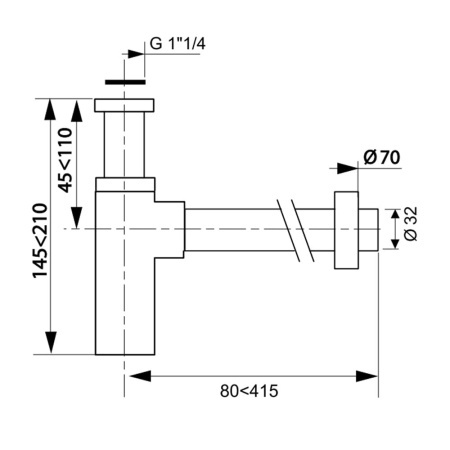 Сифон латунный для раковины WIRQUIN CAREIS 1 1/4" х 32 мм без выпуска, отвод с розеткой, хром