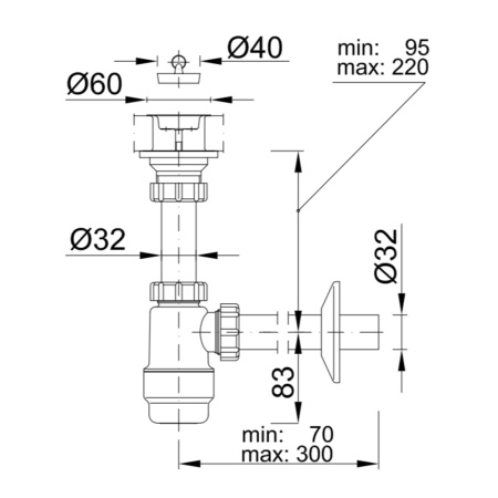 Сифон для умывальника DN32 с белой пластмассовой решеткой, STYRON арт. STY-533-ML