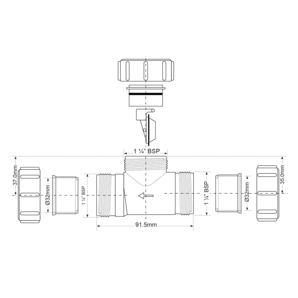 Обратный клапан для канализации McALPINE 32 мм