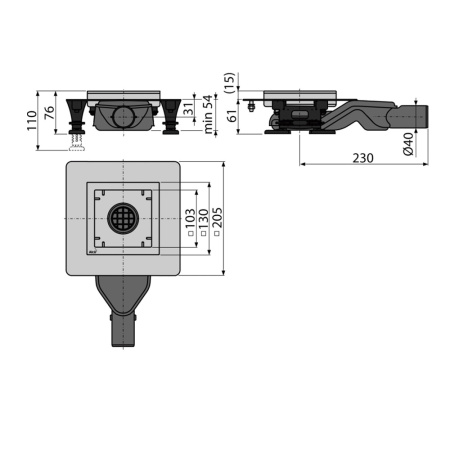 Трап душевой Alcaplast APV110 130 х 130 мм экстранизкий, боковой