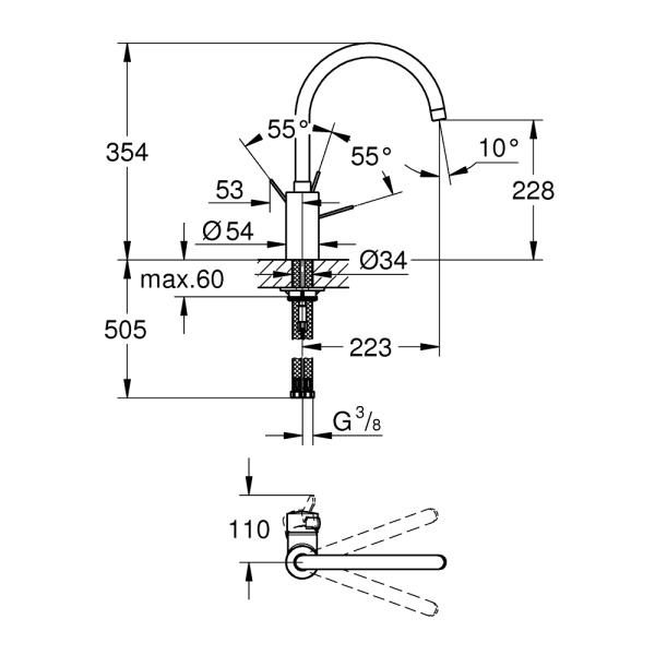 Смеситель для кухонной мойки Grohe Eurosmart Cosmopolitan 32843000 Смеситель для кухонной мойки Grohe Eurosmart Cosmopolitan 32843000