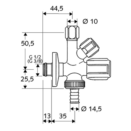 Вентиль угловой комбинированный 1/2" х 3/8" х 3/4" Schell COMFORT 03 545 06 99