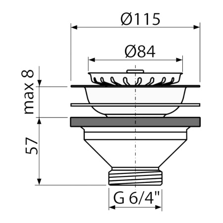 Донный клапан для мойки 6/4" Alcaplast A37 с нержавеющей решеткой DN115