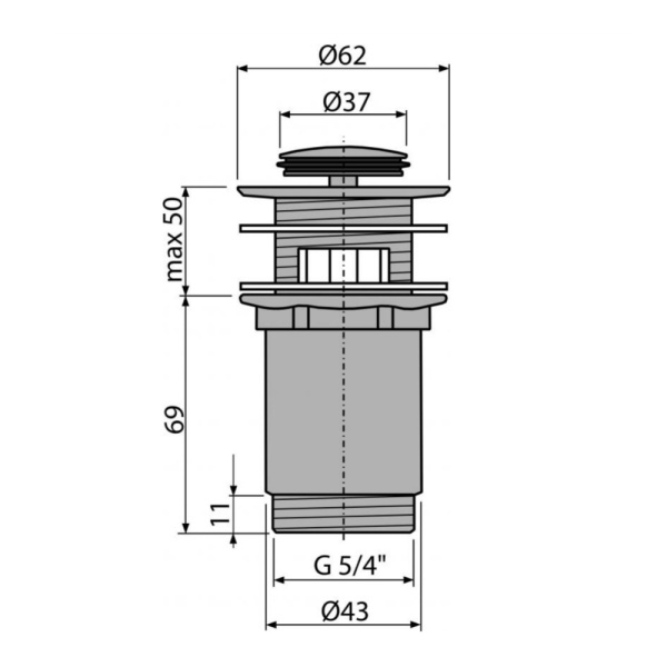 Донный клапан для умывальника CLICK-CLAK 1 1/4" с маленькой заглушкой Alcaplast A391 Донный клапан для умывальника CLICK-CLAK 1 1/4" с маленькой заглушкой Alcaplast A391