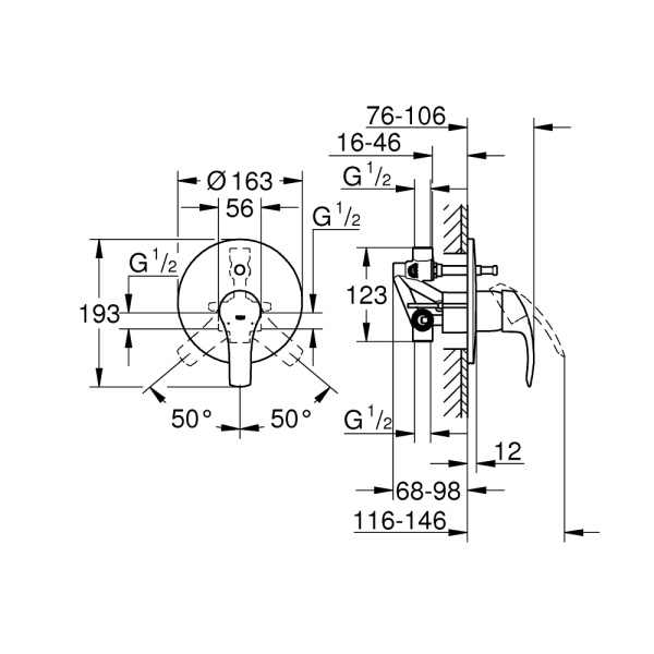 Смеситель скрытого монтажа для ванны Grohe Eurosmart 33305002 Смеситель скрытого монтажа для ванны Grohe Eurosmart 33305002
