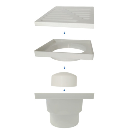 Трап для душа прямой c пластиковой решёткой 150х150 мм Good Work DN 110, белый