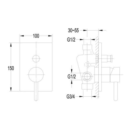Смеситель для ванны скрытого монтажа Omnires Y Y1235/КCR