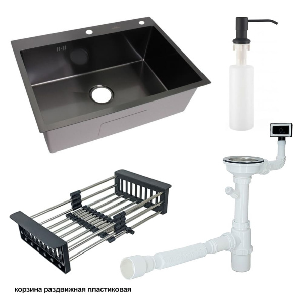Мойка кухонная WISENT WS-37050B Графит (700 х 500 х 220 мм)