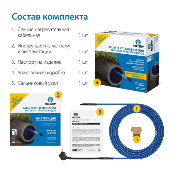 Кабель нагревательный Freezstop Inside 10-12 (12 метров), внутренний