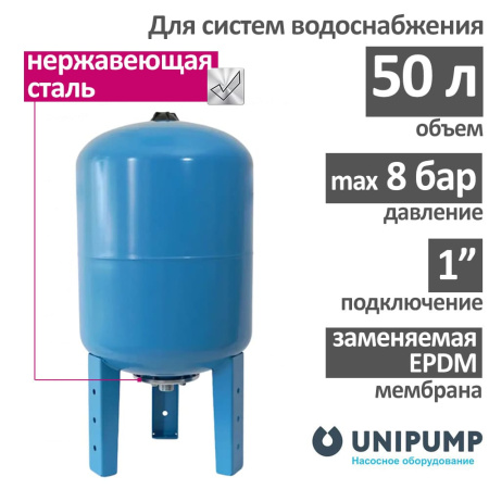 Гидроаккумулятор UNIPUMP ГВ 50Н (БЭЗ) вертикальный