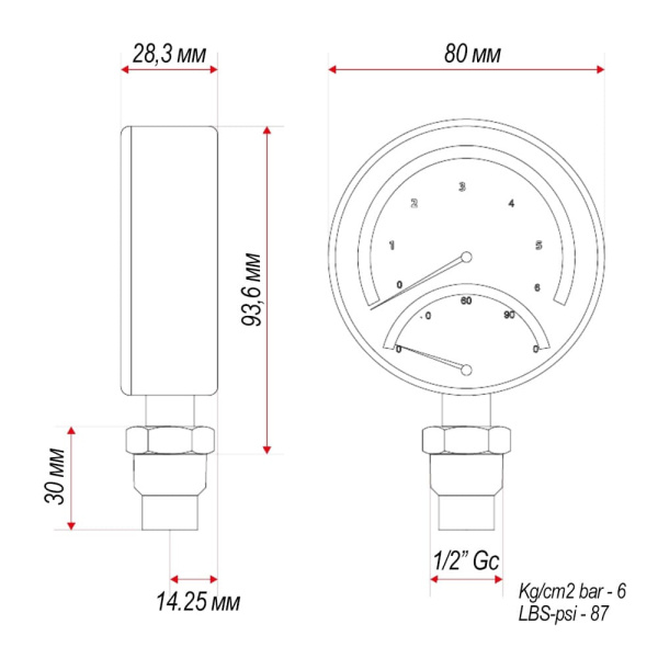 Термоманометр ITAP 484 с боковым подключением 1/2", 6 бар (484B012)
