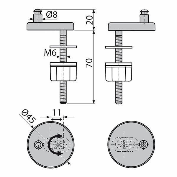 Петли с нижним монтажом Alcadrain P106 (крышки из нерж. стали)