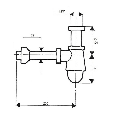 Сифон для умывальника низкий McAlpine 220CB 1 1/4" х 32 мм, латунь