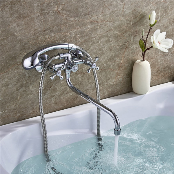 Смеситель для ванны двухвентильный Ledeme L2308 с длинным изливом хром