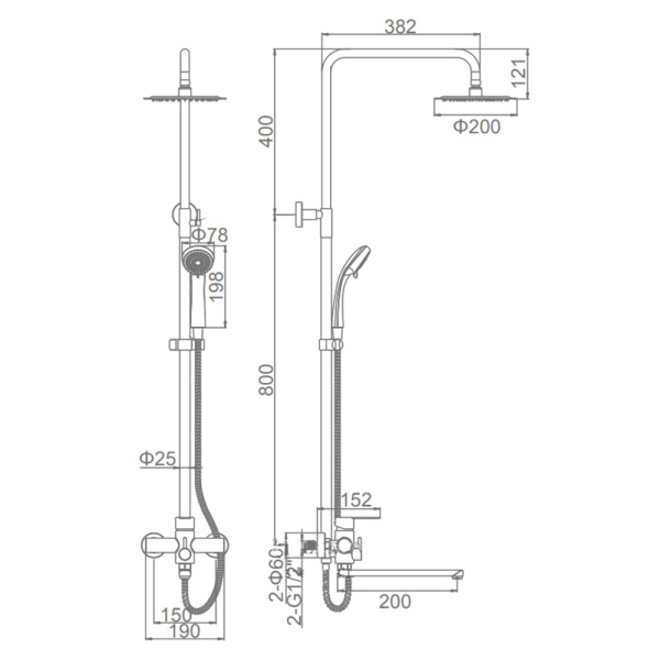 Душевая система Ledeme L72403-1 со смесителем и тропическим душем