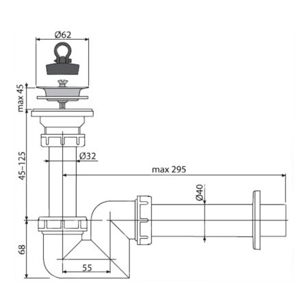 Сифон для умывальника S-образный DN 40 Alcaplast A412-DN40 с нержавеющей решеткой DN63