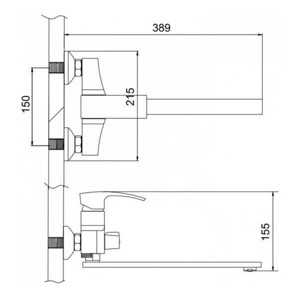 Смеситель для ванны Gerhans K13114 с длинным изливом