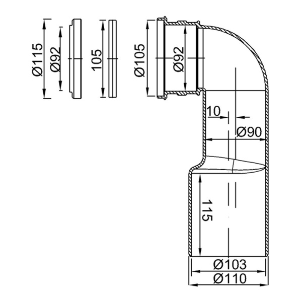 Фановая труба для инсталяции STYRON 110 х 90 арт. STY-745-5 Фановая труба для инсталяции STYRON 110 х 90 арт. STY-745-5