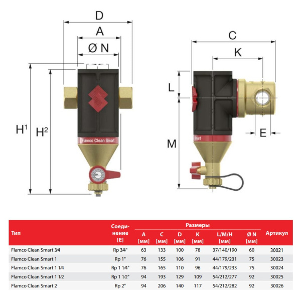 Сепаратор шлама Flamco Clean Smart 1 1/4" Сепаратор шлама Flamco Clean Smart 1 1/4"