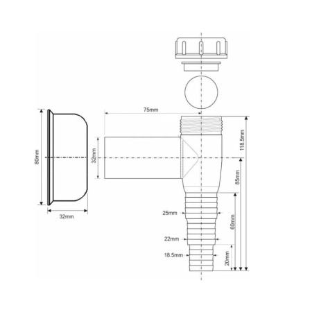 Сифон для стиральной машины 32 мм (хром) McALPINE WMV-32CP Сифон для стиральной машины 32 мм (хром) McALPINE WMV-32CP