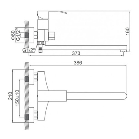Смеситель для ванны Ledeme L72217 с длинным изливом