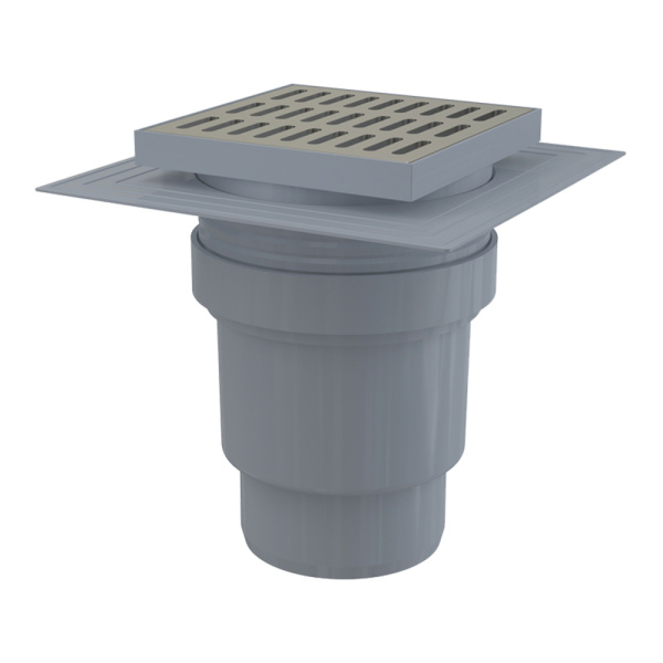 Трап душевой Alcaplast APV13 150 х 150/110 мм со стальной решеткой, прямой Трап душевой Alcaplast APV13 150 х 150/110 мм со стальной решеткой, прямой