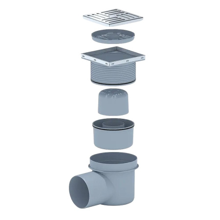 Трап для душа регулируемый горизонтальный АНИПласт ТА1612 DN110 с решеткой 150х150 из нержавеющей стали