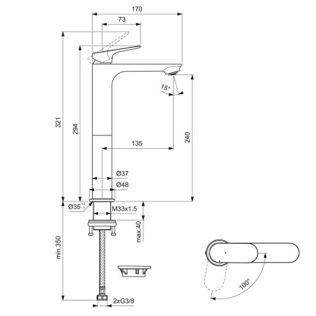 Смеситель для раковины Ideal Standard CeraLife O (h240) BE012AA, хром