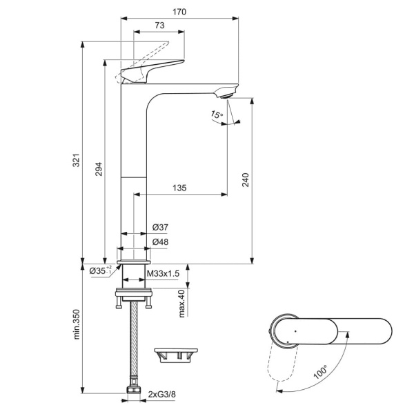 Смеситель для раковины Ideal Standard CeraLife O (h240) BE012AA, хром