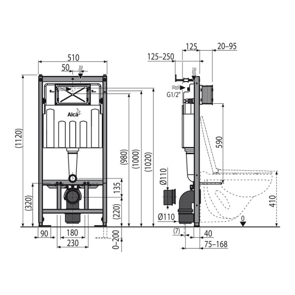 Комплект инсталляции 5 в 1 Alcaplast Rimflow с белой кнопкой M670