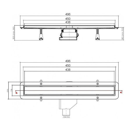 Душевой трап линейный 450 мм 2в1 Pestan Confluo Primo Compact Line (хром матовый / под плитку)
