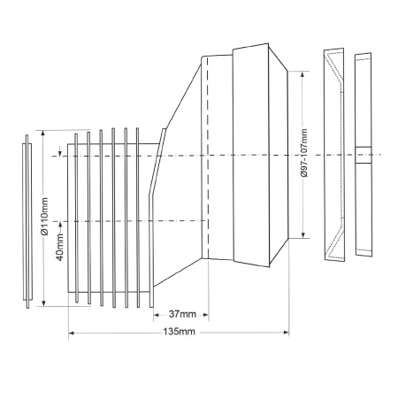 Патрубок для унитаза эксцентрический 40 мм гибкий McALPINE