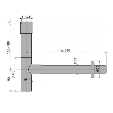 Сифон для умывальника DN32 Alcaplast A402 DESIGN, цельнометаллический, массивный