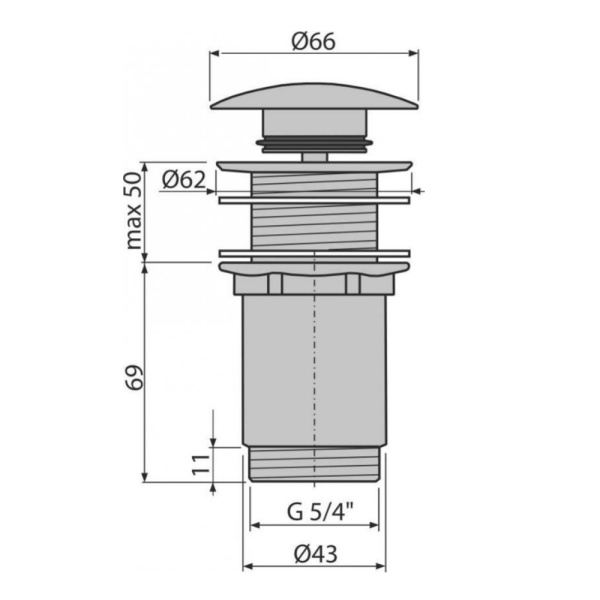Донный клапан для умывальника CLICK-CLAK 1 1/4" с большой заглушкой Alcaplast A395 Донный клапан для умывальника CLICK-CLAK 1 1/4" с большой заглушкой Alcaplast A395