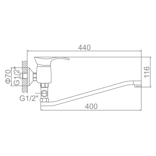 Смеситель для ванны Ledeme L2101 с длинным изливом 400 мм хром