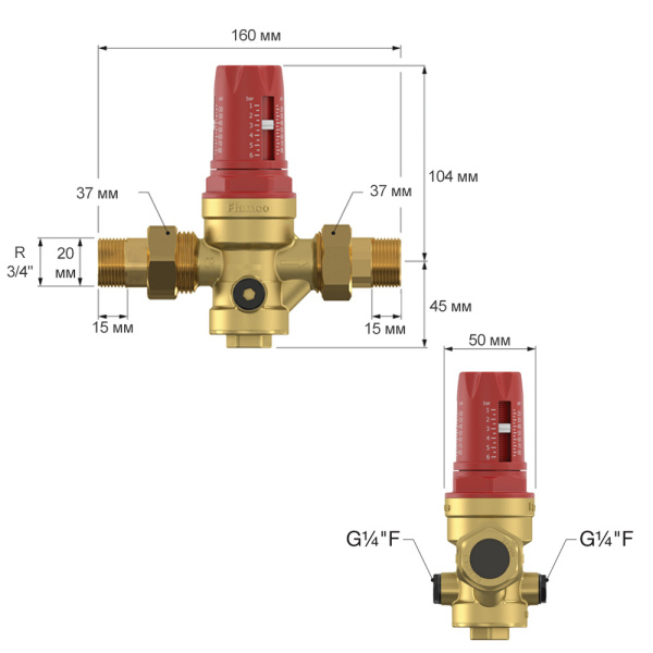 Редуктор давления мембранный Flamco Prescor PRV 3/4" DN20 (1.0-6.0 бар PN25)