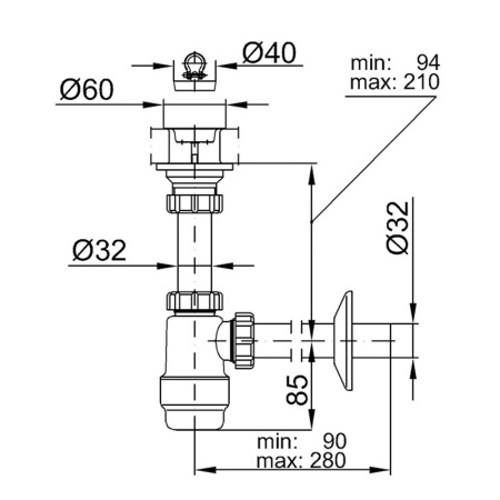 Сифон для умывальника DN32 с решеткой STYRON арт. STY-533