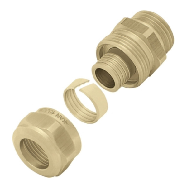 Cоединитель свинчиваемый латунный наружная резьба 12 х 2.0 х 1/2" KAN-therm Cоединитель свинчиваемый латунный наружная резьба 12 х 2.0 х 1/2" KAN-therm